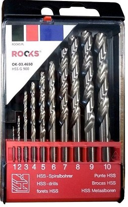 Pro hss fémdrill drillk g 900 n/mm2, 10 beállítás, de 1/2/3/4/5/6/7/8/9/10 mm, din 338